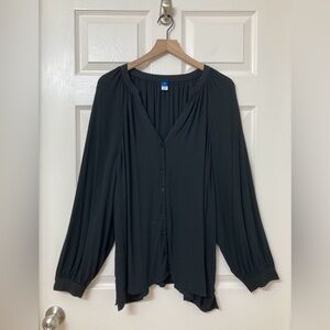 Old Navy Black Bishop Sleeve Button Down Shirt 3X Office Work Career Minimalist
